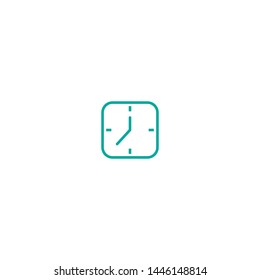 blue squared clock. Flat icon isolated on white. Time pictogram. 15 minutes