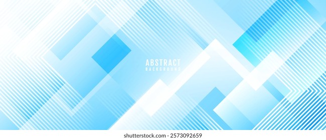 Blue squares abstract background overlap layer on bright space with stripes effect decoration. Modern graphic design element lines style concept for web banner, art, flyer, card, or brochure cover