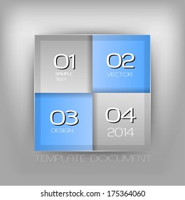Blue squares in the gray space - vector layout. Version with sample text.