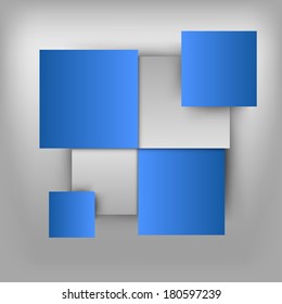 Blue squares in the gray space - vector layout. Version without sample text.