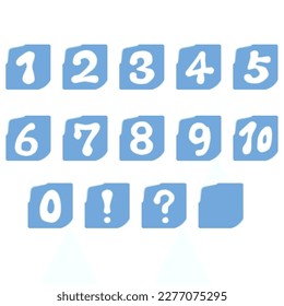 The blue squares with the numbers from 0 to 10, the ! mark and ? mark. The squares are highlighted to give a glossy look.