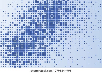 Blue squares pattern with gradual density change on light blue background, geometric abstract