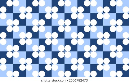 Blue squares, blue tone and white round dot block checkerboard multiple layer repeat pattern, replete image, design for fabric printing