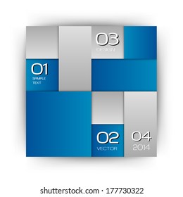 Blue squares in the white space - vector layout. Version with sample text.