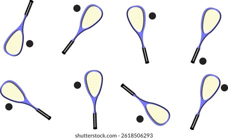 Blue Squash Rackets and Balls Vector Set