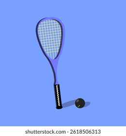 blue Squash Rackets with Shadow and Ball Vector