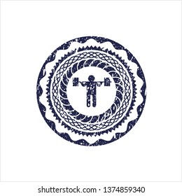 Blue squat icon inside distress grunge seal