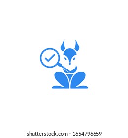 Blue squirrel with a magnifying glass. Vector icon design