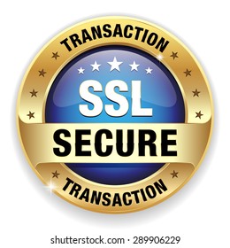 Blue Ssl Secure Badge With Gold Border On White Background