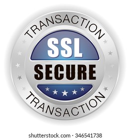 Blue ssl secure transaction badge with silver border