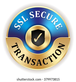 Blue Ssl Secure Transaction Badge With Gold Border