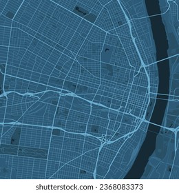 Blue St. Louis map, Missouri, Vereinigte Staaten, detaillierte Stadtplan, Skyline-Panorama. Dekorative grafische touristische Karte des Gebiets von St. Louis. Lizenzfreie Vektorgrafik.