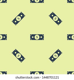 Blue Stacks paper money cash icon isolated seamless pattern on white background. Money banknotes stacks. Bill currency.  Vector Illustration