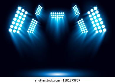 Blue stage arena lighting background with spotlight vector illustration