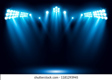 Blue stage arena lighting background with spotlight vector illustration