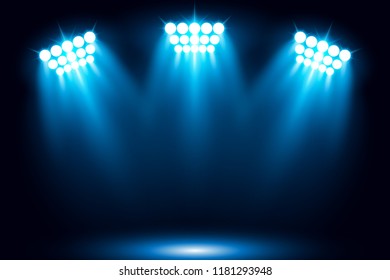 Blue stage arena lighting background with spotlight vector illustration