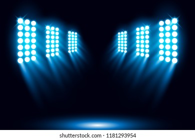 Blue stage arena lighting background with spotlight vector illustration