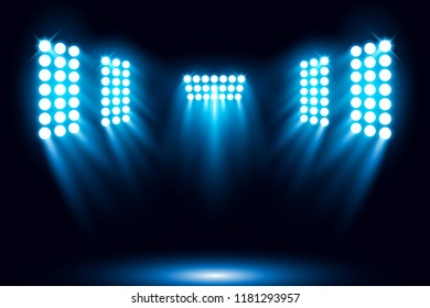 Blue stage arena lighting background with spotlight vector illustration