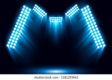Blue stage arena lighting background with spotlight vector illustration