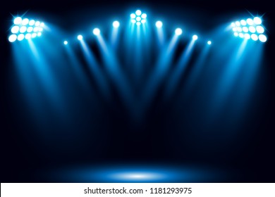 Blue stage arena lighting background with spotlight vector illustration