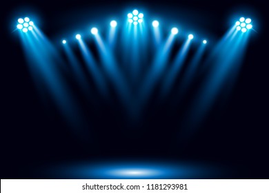 Blue stage arena lighting background with spotlight vector illustration