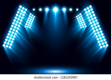 Blue stage arena lighting background with spotlight vector illustration