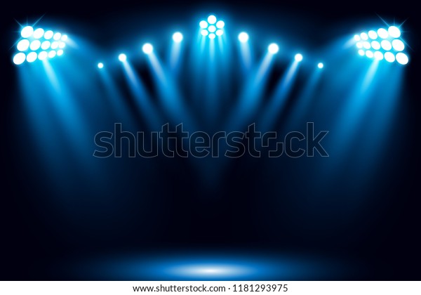 スポットライトと青いステージアリーナ照明背景にベクターイラスト のベクター画像素材 ロイヤリティフリー 1181293975