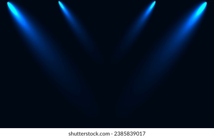 Blue stage lights on a dark background. Vector illustration