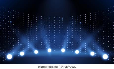 Blue stage lights rays scene background. Abstract blue light rays background