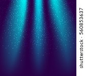 Blue stage with spotlight. Empty illuminated scene. Blue velvet shiny curtain. Concert, party, theater, dance & show design