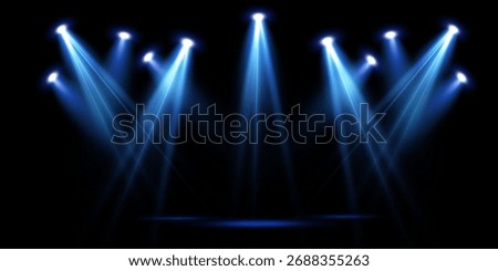 Blue Stage Spotlight  Vector Illustration of Bright Beam Striking Through Darkness, Theatre Light Effect for Concerts, Performances, Club Shows, Party Events, and Night Scenesые 