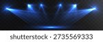 Blue stage spotlights with wide glowing beams on a dark background, creating a modern concert lighting scene suitable for shows, presentations and digital backdrops.