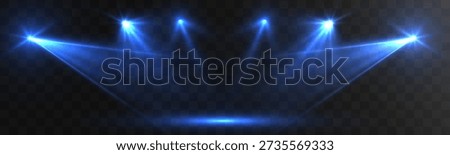 Blue stage spotlights with wide glowing beams on a dark background, creating a modern concert lighting scene suitable for shows, presentations and digital backdrops.