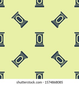 Blue Stage stand or debate podium rostrum icon isolated seamless pattern on yellow background. Conference speech tribune.  Vector Illustration