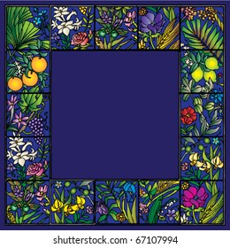 blue stained glass decorative frame