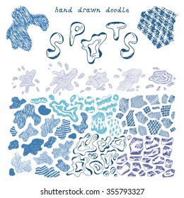 Blue Stains set. Hand Drawn Doodle Spots - Vector illustration