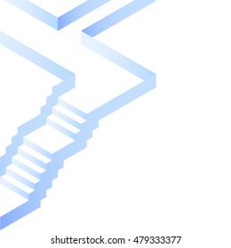 Blue staircase on a white background. A lot of space. Go up the stairs to the sky.