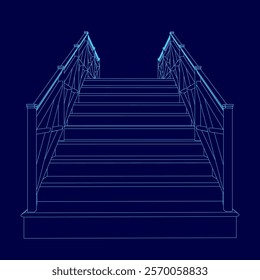 Blue staircase with a railing. The stairs are shown in a blue drawing. Concept of mystery and intrigue, as the viewer is left to imagine what lies beyond the staircase