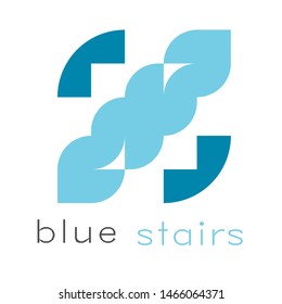 blue stairs logo. solid color logo concept. dna. blue. 