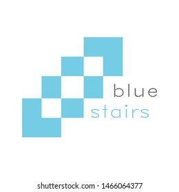 blue stairs logo. solid color logo concept. dna. blue. 