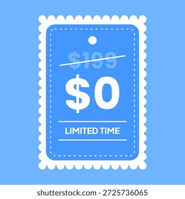 Um carimbo azul com borda branca e texto indicando uma oferta de tempo limitada gratuita