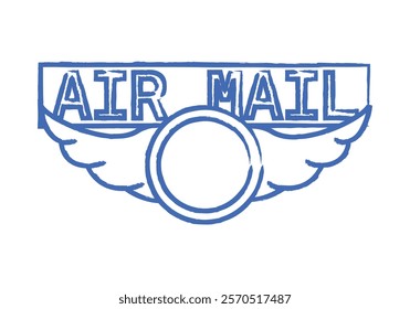 Blue stamp with wings and airmail text