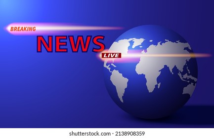 blue stand and breaking news and world map background in the news studio room	