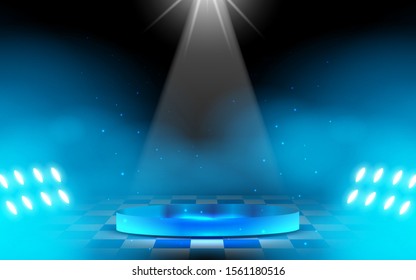 blue stand with spotlight in the studio room