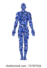 blue standing man, full length. Polygonal vector illustration.