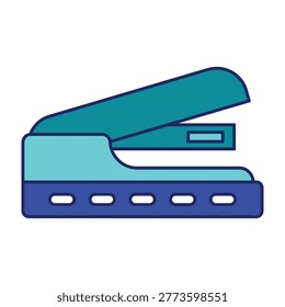 A blue stapler on a white background, office supplies for business and education use