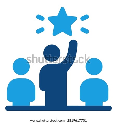 Blue star achievement icon featuring a silhouette reaching for excellence in professional team environments for marketing and web design use