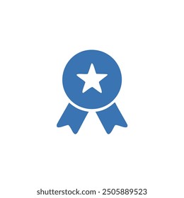 Icono de cinta de premio de estrella azul. Un simple icono azul de una cinta de premio con una estrella en el centro.  Este icono es perfecto para representar logros, reconocimiento y calidad.