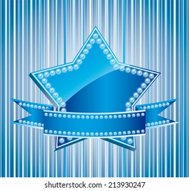 blue star badge with ribbon on abstract linear background 