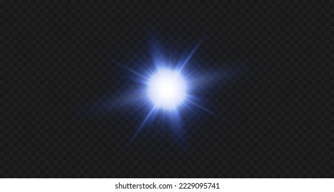 Blue star, bright particles, burning blue lights, stars, lasers, blue flash.